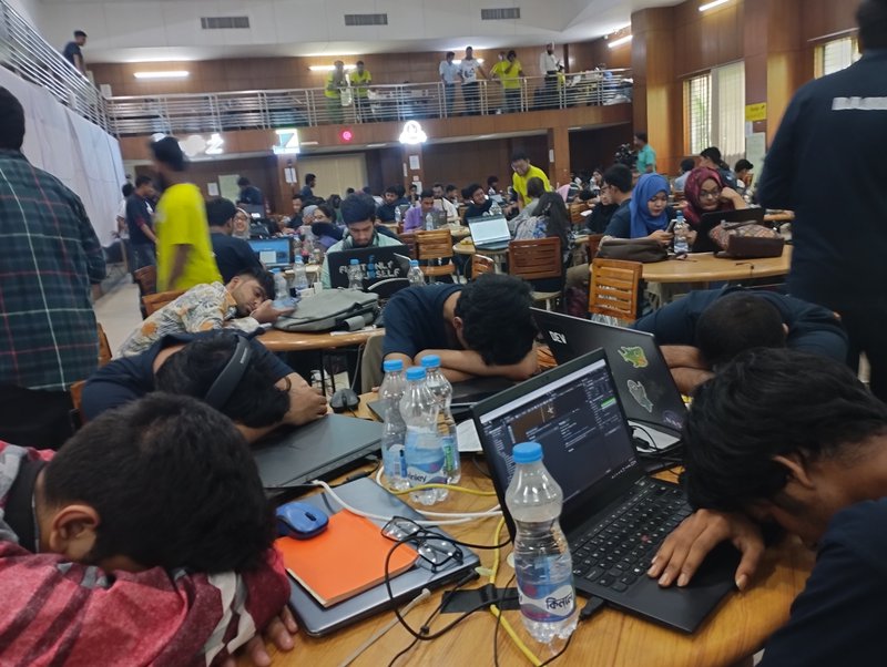 36+ hours without sleep, and non-stop work, they couldn't help falling asleep in unison. Picture captured by our very own Raha. (#sorrynotsorry)