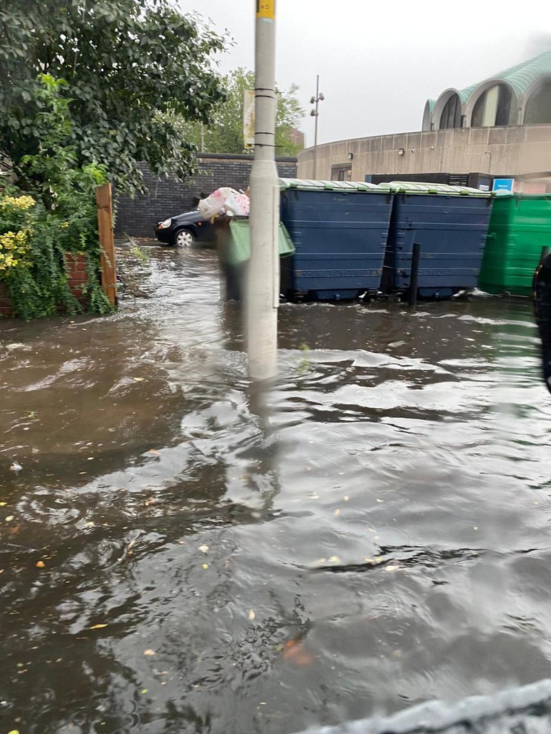 Refuse collection suspended in East London in July 2021 due to flooding.