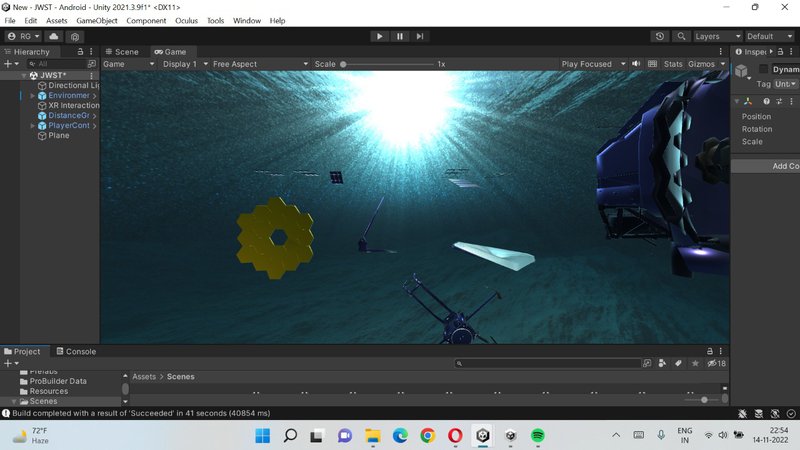 Let's build this! In this module, the user can grab and join the JWST parts. Isn't that amazing.